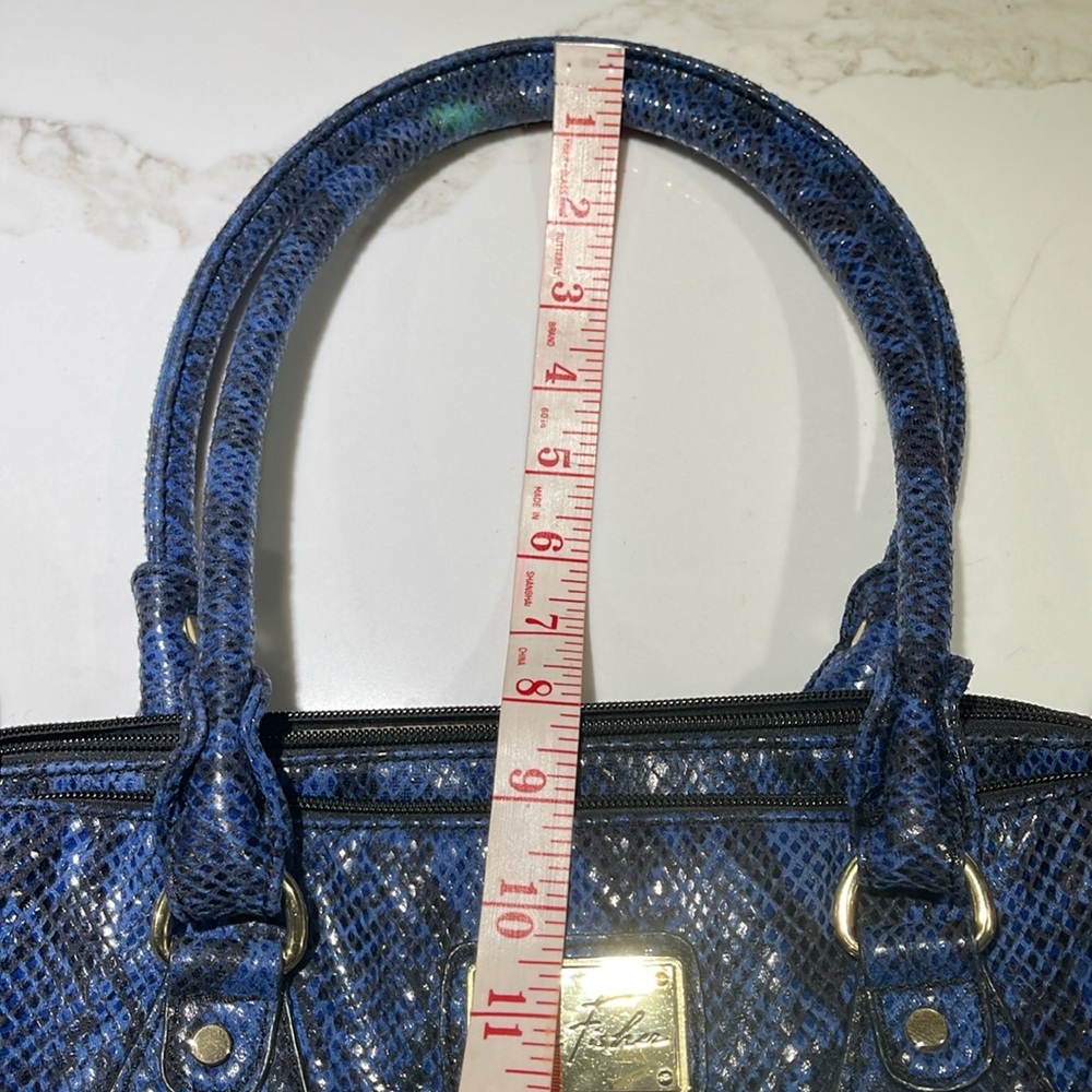 MARC FISHER Faux Snakeskin Shoulder Satchel, 3 Compartments,Navy/Black/Gold Trim - Picture 10 of 12
